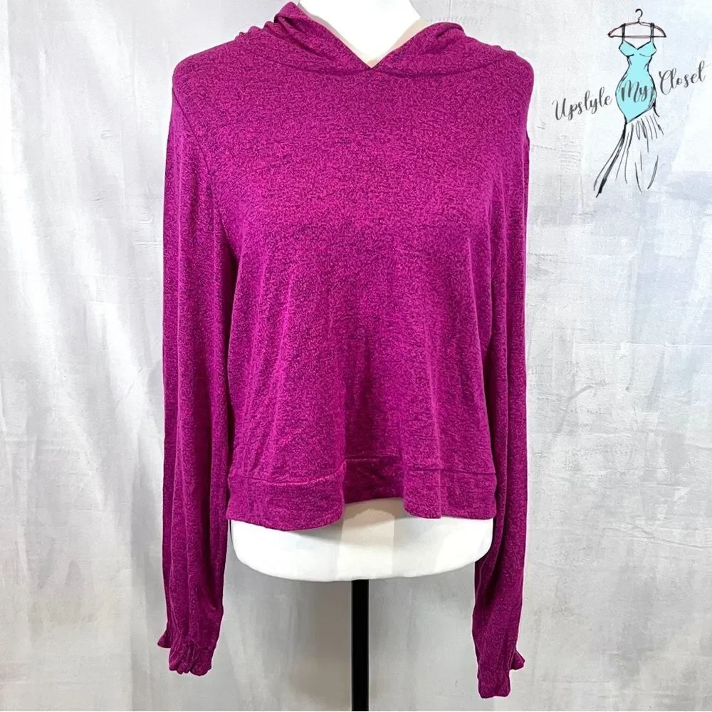 Lane Bryant hot pink relaxed long blouson sleeve hoodie crop sweater size 14/16